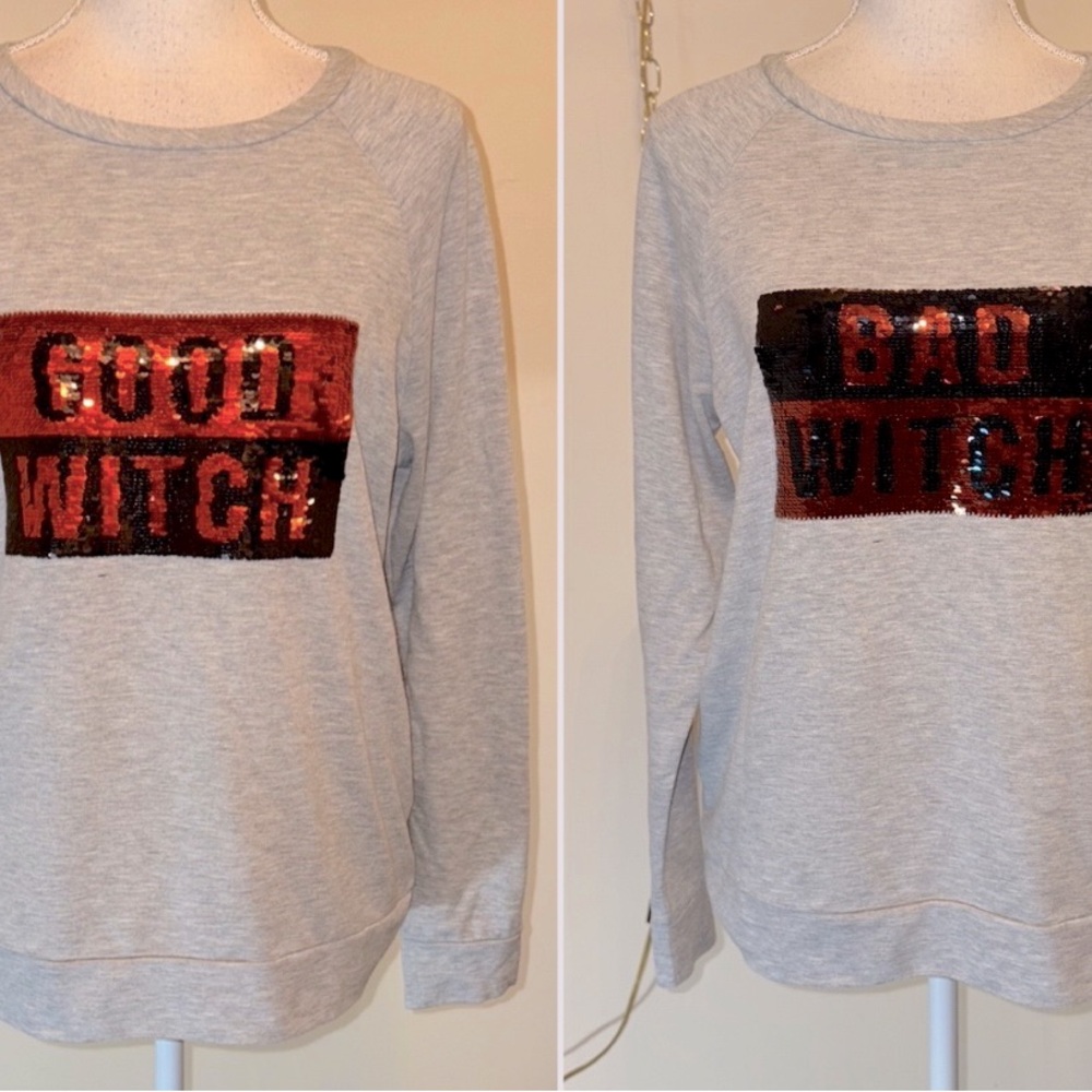 Feeling Festive reversible sequins Good/Bad Witch Halloween sweatshirt